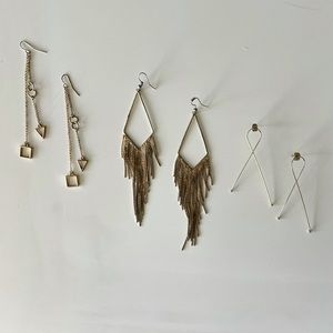 Gold Earrings Three Sets